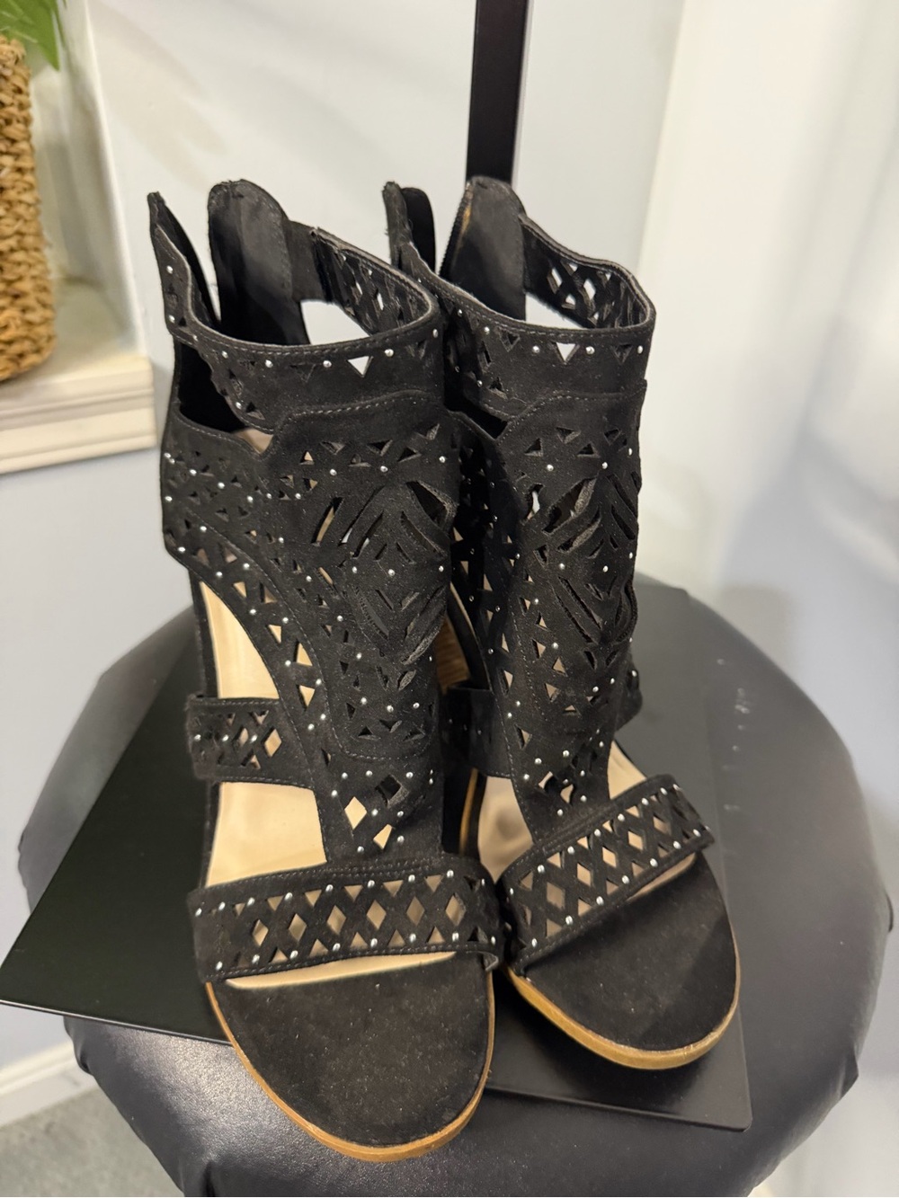 Fergalicious Black Cutout Suede Heeled Boots
